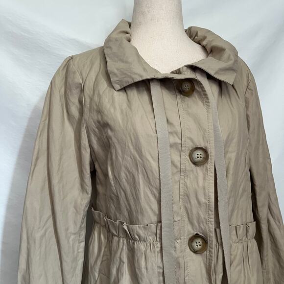 Loft Ruffle Waist Trench Womens Coat Sz S Cottage Boho Romantic Preppy Workwear - Picture 11 of 13
